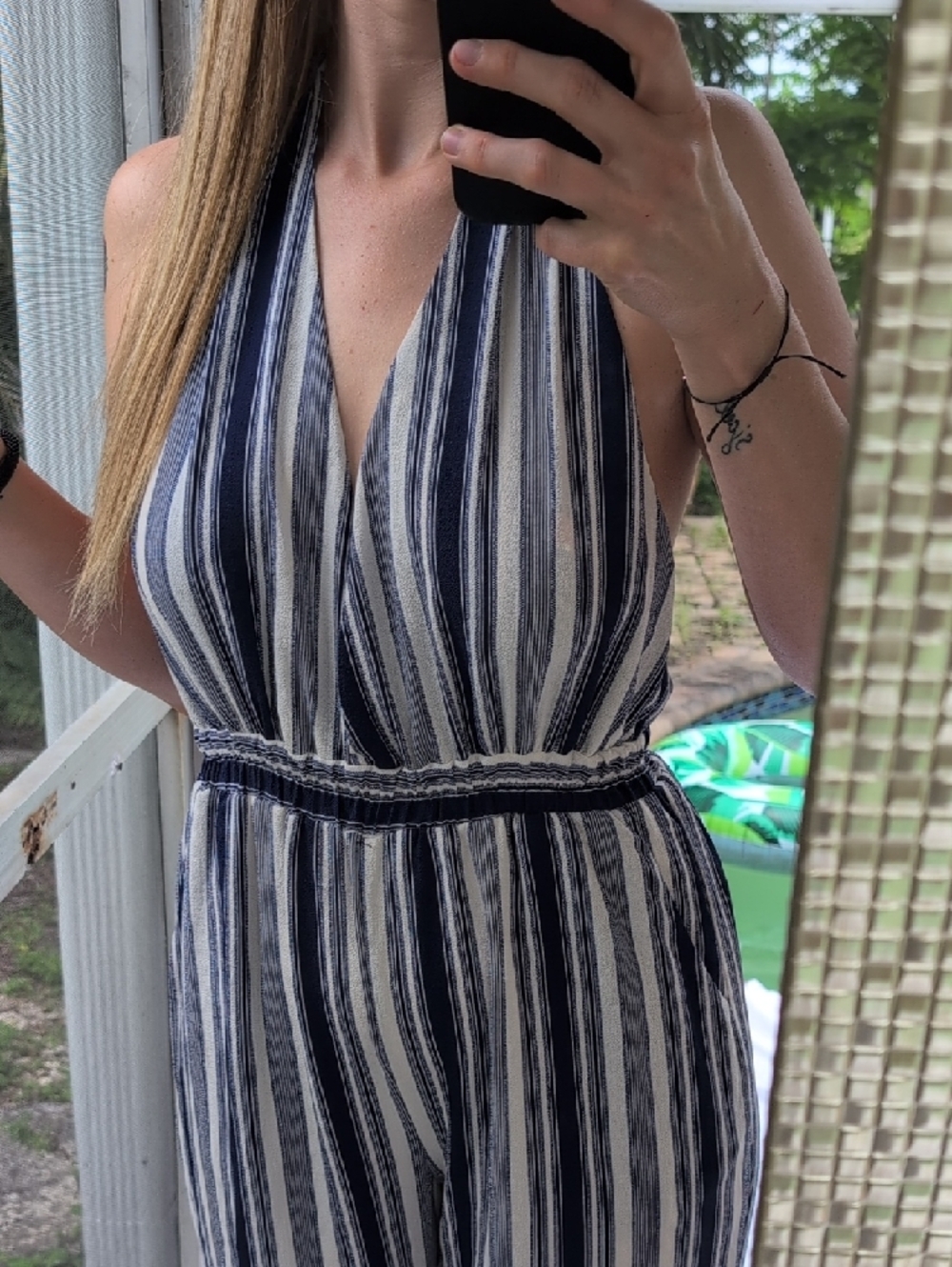 Lulu's Navy & White Halter Wide Leg Jumpsuit - Picture 2 of 8